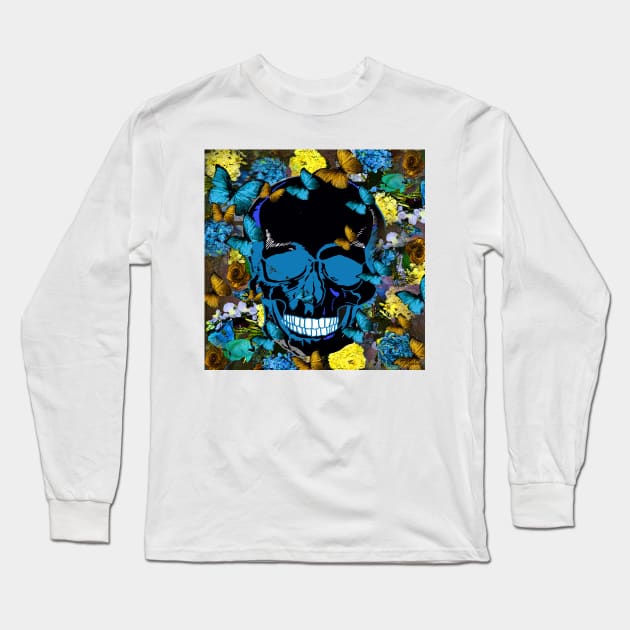 SKULL FLOWERS AND BUTTERFLIES Long Sleeve T-Shirt by Overthetopsm